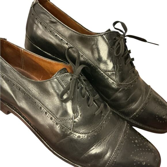 Joseph Abboud "Chase" Black Leather Cap Toe Brogue Oxford Shoes 11.5 - Picture 3 of 14